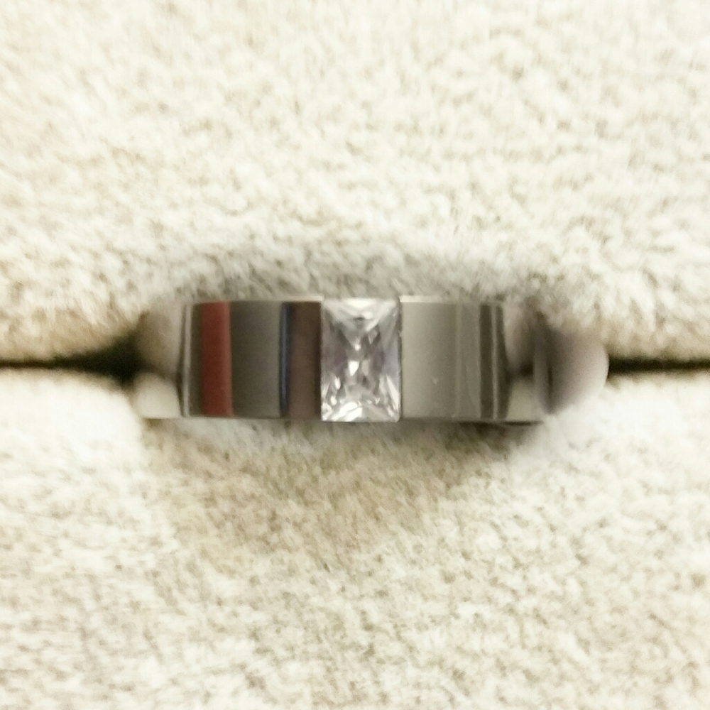 Cubic Zirconia Men's Ring, Stainless Steel - Picture 4 of 4